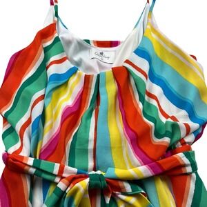 Palms Away Rainbow Striped Maxi Dress Womens Small Multicolor Sleeveless Belted